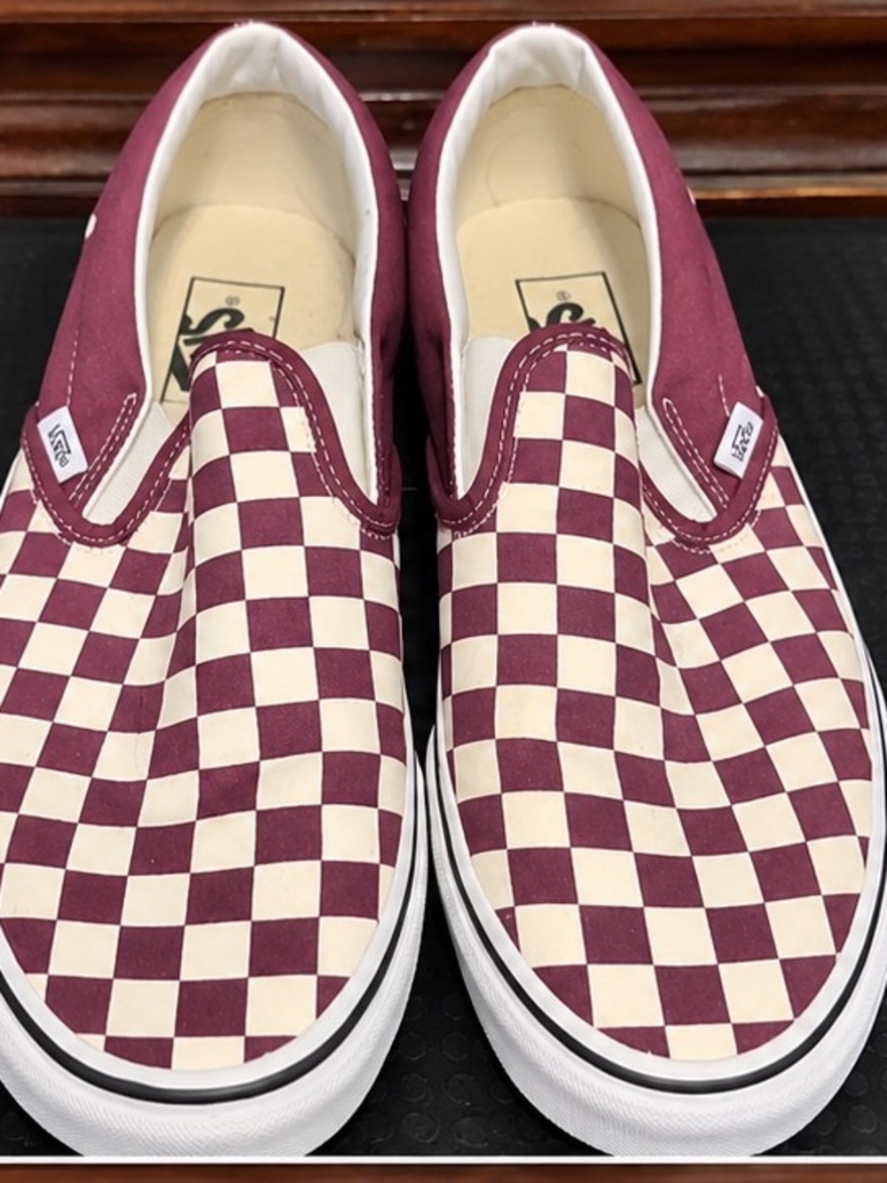 Vans Checkerboard Slip-On in Burgundy and White